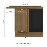 Bajo Mesada 102 cm x 60 cm,  1 Puerta Lux Marrón/Negro