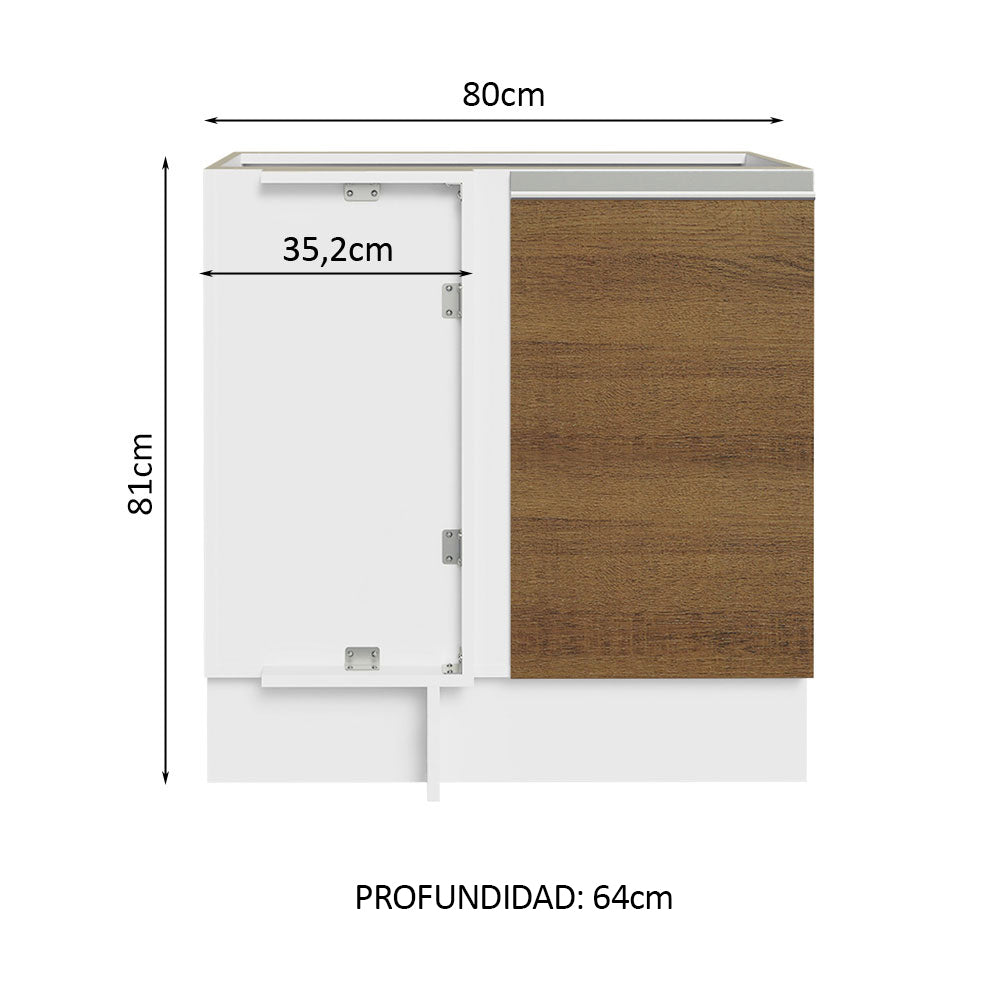 Bajo Mesada Esquinero 1 Puerta 60 cm Profundidad (Sin Mesada) Blanco/Marrón Glamy Madesa