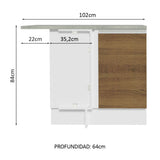 Bajo Mesada Esquinera 102cm x 64 cm (Con Mesada) Glamy Blanco/Marrón