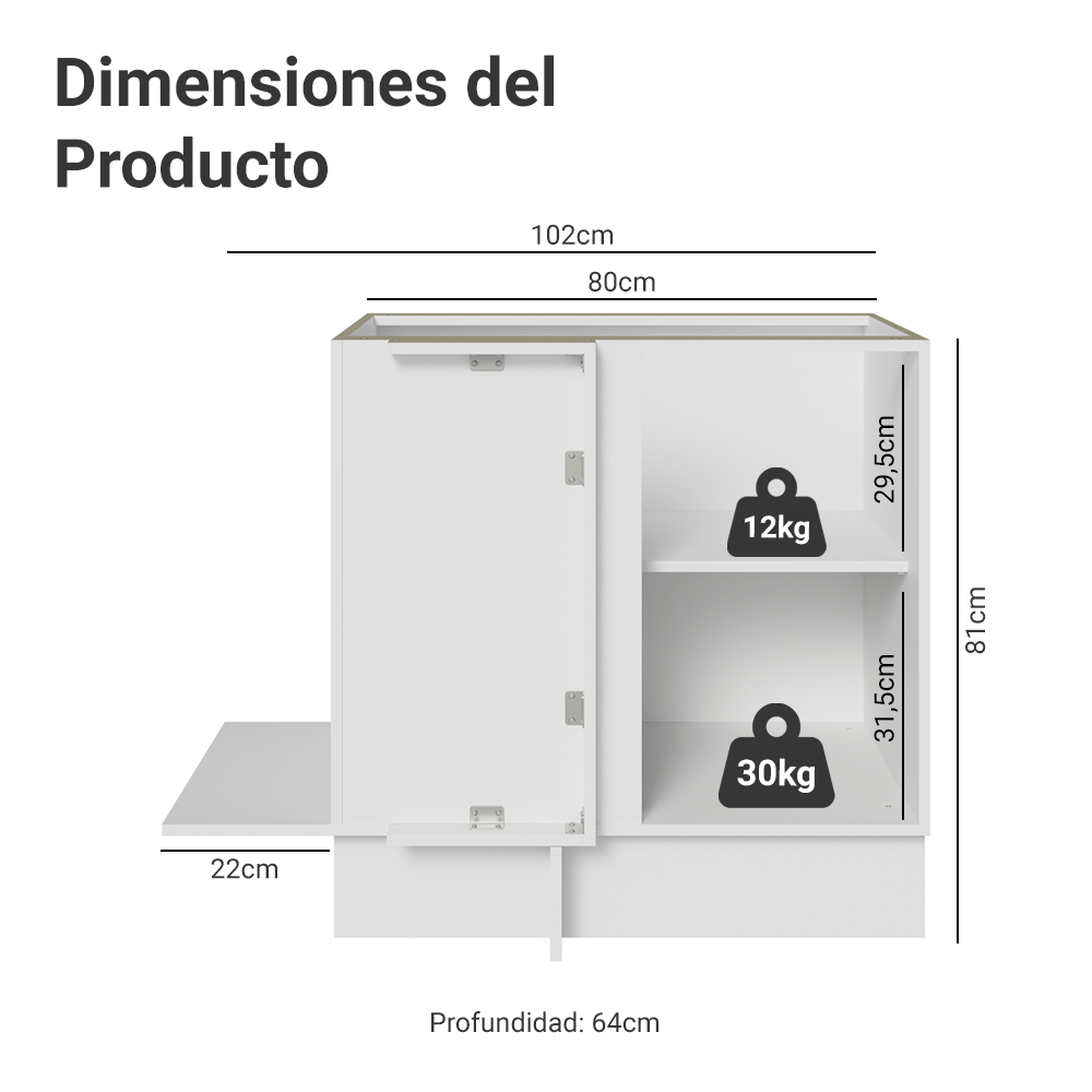 Bajo Mesada Cocina Esquinera 1 Puerta 60 cm Profundidad (Sin Mesada) Blanco/Marrón Stella Madesa