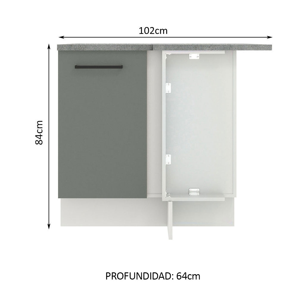 Bajo Mesada Cocina Esquinera 1 Puerta 60 cm Profundidad (Con Mesada) Blanco/Gris Agata Madesa