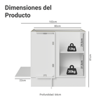 Bajo Mesada Esquinero 102 x 64 cm 1 Puerta (Sin Mesada) para línea de 60 cm de Profundidad Blanco/Blanco Aterciopelado Lux Madesa