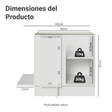 Bajo Mesada Cocina Esquinera para línea de 60 cm de Profundidad 1 Puerta (Sin Mesada) Blanco/Blanco Aterciopelado Lux Madesa