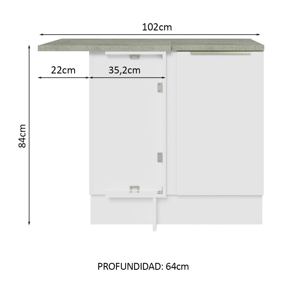 Bajo Mesada 102 cm x 64 cm, Sin cajones 1 Puerta Lux Blanco/Blanco