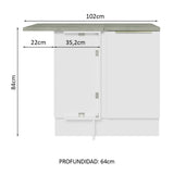 Bajo Mesada 102 cm x 64 cm, Sin cajones 1 Puerta Lux Blanco/Blanco