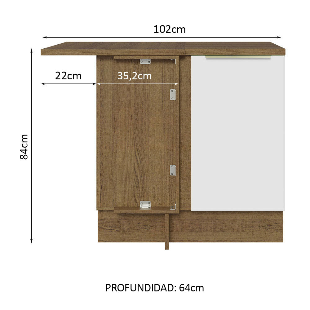 Bajo Mesada 102 cm x 64 cm, Sin cajones 1 Puerta Lux Marrón/Blanco