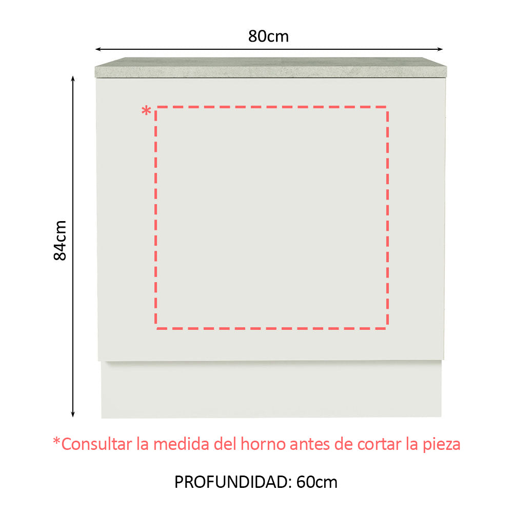 Bajo Mesada Cocina para Horno Empotrado 80 x 60 cm con Mesada Blanco Agata, Glamy, Lux, Stella Madesa
