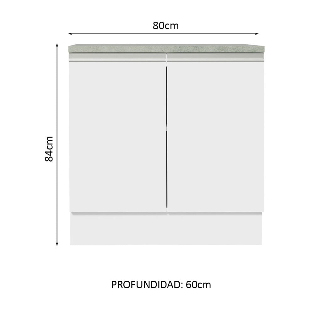 Bajo Mesada Madesa Glamy 80 x 60 cm 2 Puertas (Con Mesada) Blanco