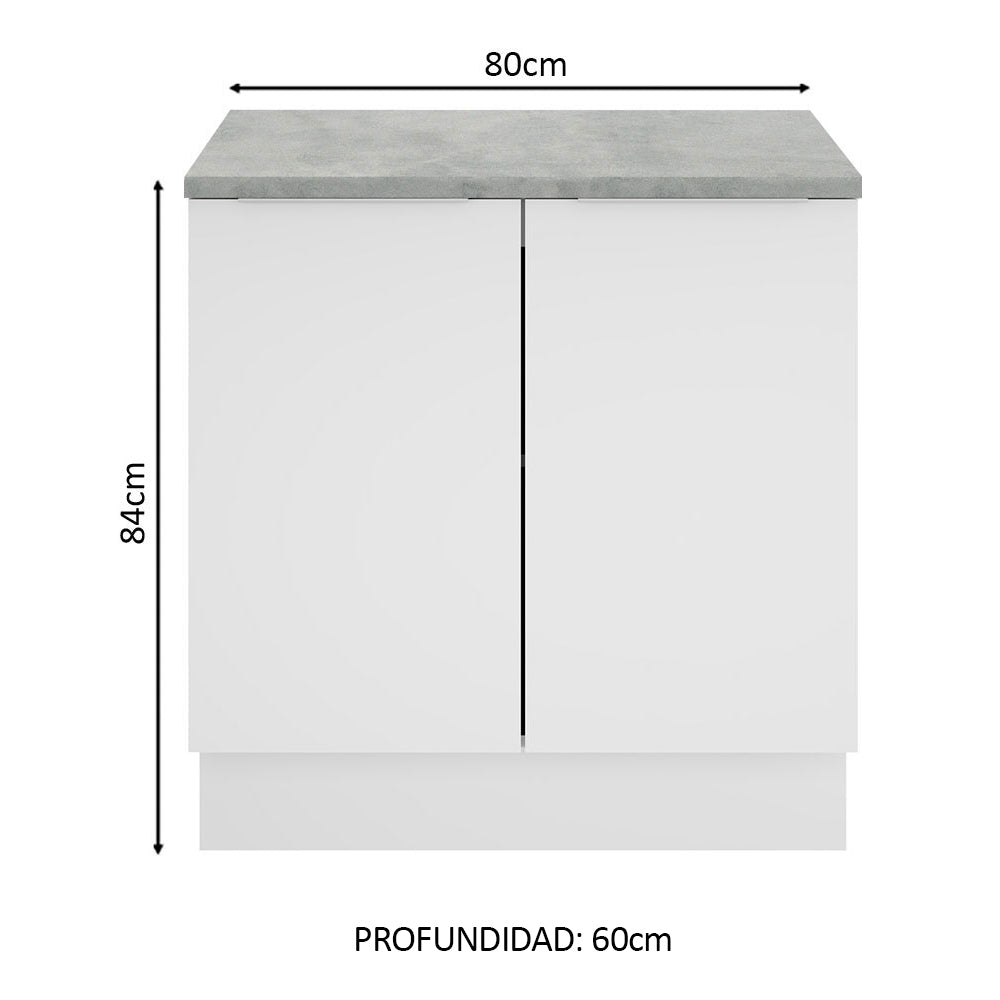 Bajo Mesada Cocina 80 x 60 cm 2 Puertas (Con Mesada) Blanco Stella Madesa