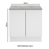 Bajo Mesada Cocina 80 x 60 cm 2 Puertas (Con Mesada) Blanco Stella Madesa