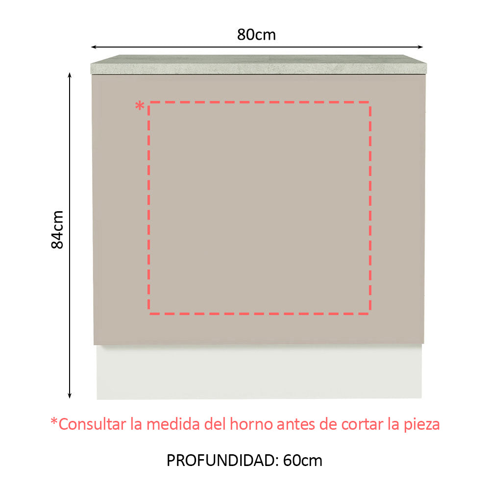 Bajo Mesada Cocina para Horno Empotrado 80 x 60 cm con Mesada Blanco/Crema Agata Madesa