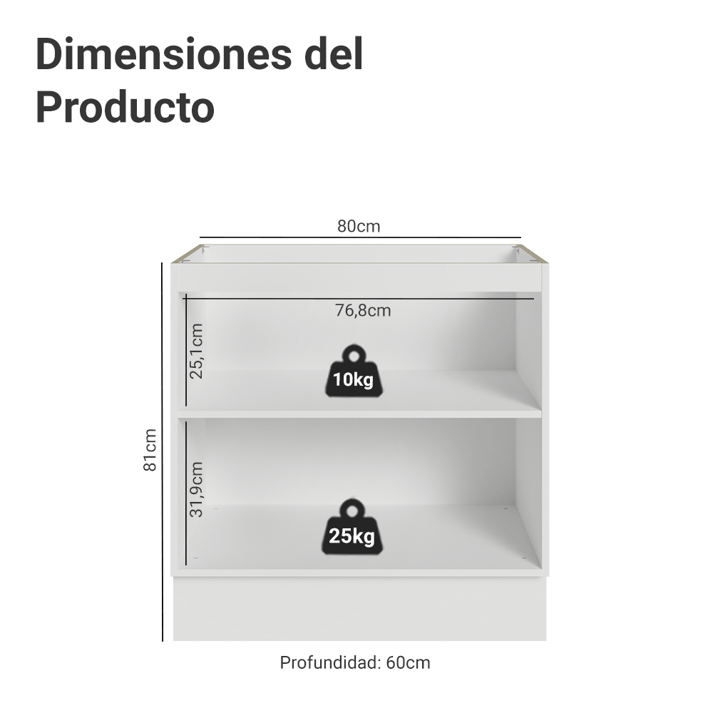 Bajo Mesada 80 x 60 cm 2 Puertas (Sin Mesada) Blanco/Crema Vik Madesa