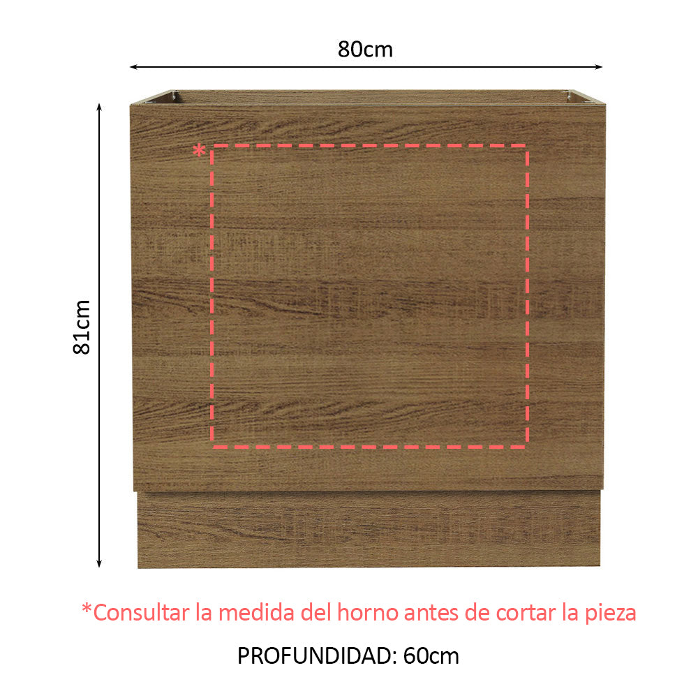 Bajo Mesada Cocina para Horno Empotrado 80 x 60 cm Sin Mesada Marrón Glamy, Lux, Stella Madesa