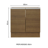 Bajo Mesada 80 cm x 60 cm, 2 Puertas Glamy Marrón