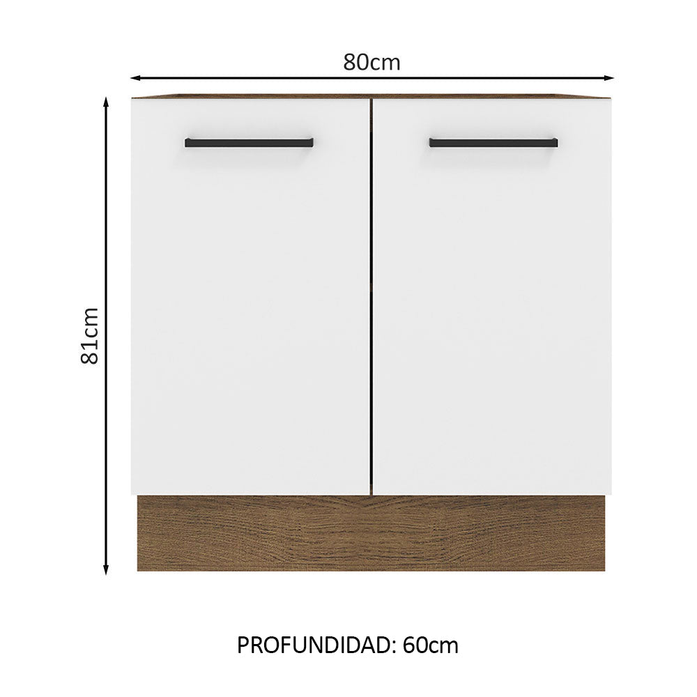 Bajo Mesada 80 cm x 60 cm, 2 Puertas Agata Marrón/Blanco