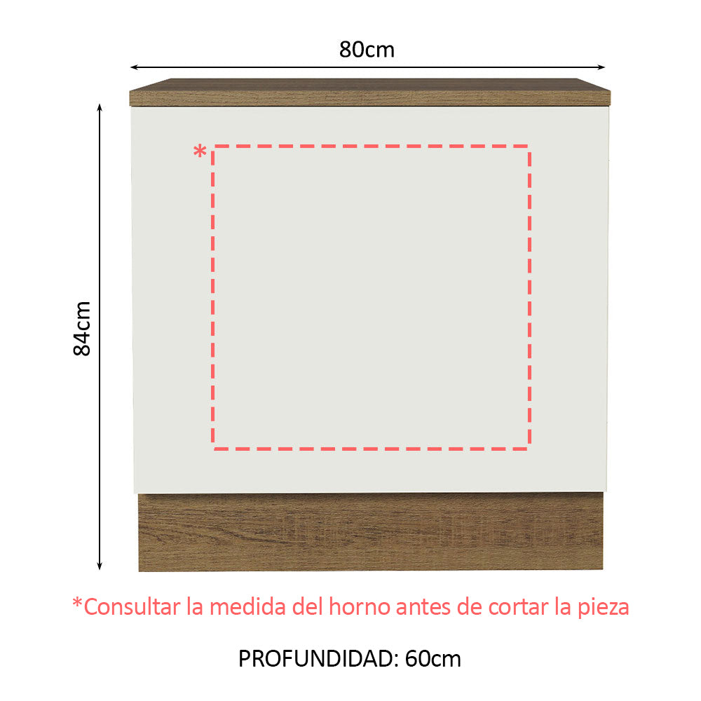Bajo Mesada Cocina para Horno Empotrado 80 x 60 cm con Mesada Marrón/Blanco Agata, Glamy, Lux, Stella Madesa