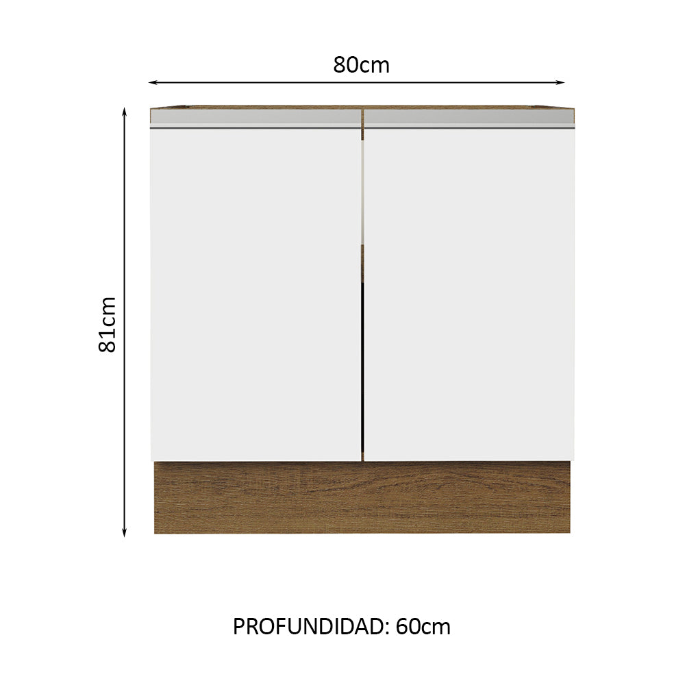 Bajo Mesada 80 cm x 60 cm, 2 Puertas Glamy Marrón/Blanco