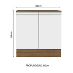 Bajo Mesada 80 x 60 cm 2 Puertas (Con Mesada) Marrón/Blanco Glamy Madesa