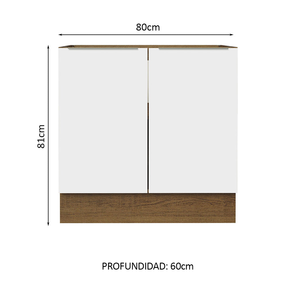 Bajo Mesada Cocina 80 x 60 cm 2 Puertas (Sin Mesada) Marrón/Blanco Stella Madesa