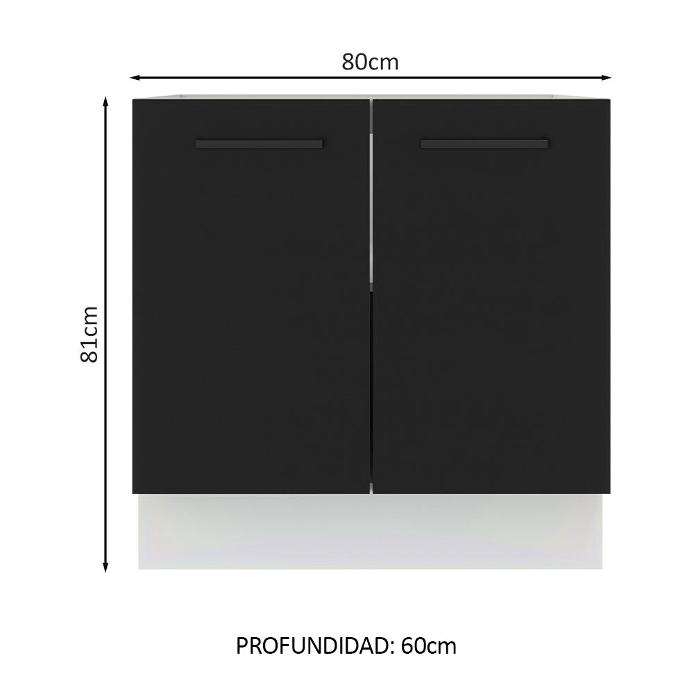 Bajo Mesada Cocina 80 x 60 cm 2 Puertas (Sin Mesada) Blanco/Negro Agata Madesa