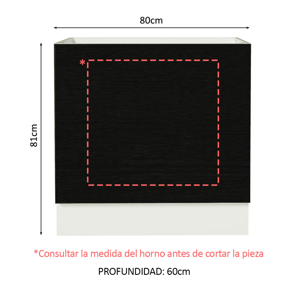 Bajo Mesada Cocina para Horno Empotrado 80 x 60 cm Sin Mesada Blanco/Negro Agata, Glamy, Madesa