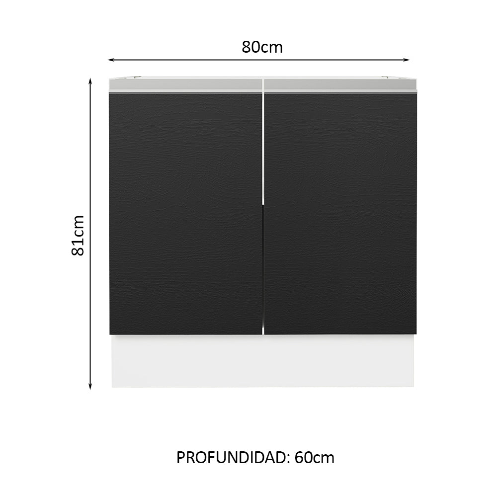 Bajo Mesada Cocina 80 x 60 cm 2 Puertas (Sin Mesada) Blanco/Negro Glamy Madesa