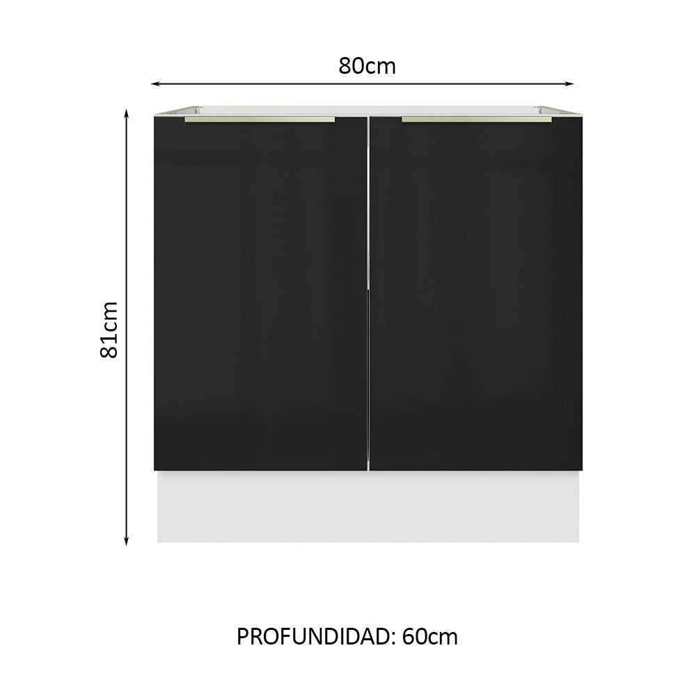 Bajo Mesada 80 cm x 60 cm, 2 Puertas Lux Blanco/Negro