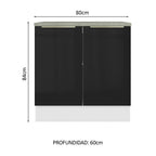 Bajo Mesada 80 x 60 cm 2 Puertas (Con Mesada) Blanco/Negro Lux Madesa