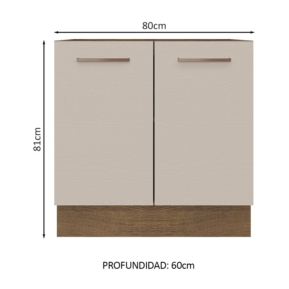 Bajo Mesada Cocina 80 x 60 cm 2 Puertas (Sin Mesada) Marrón/Crema Agata Madesa