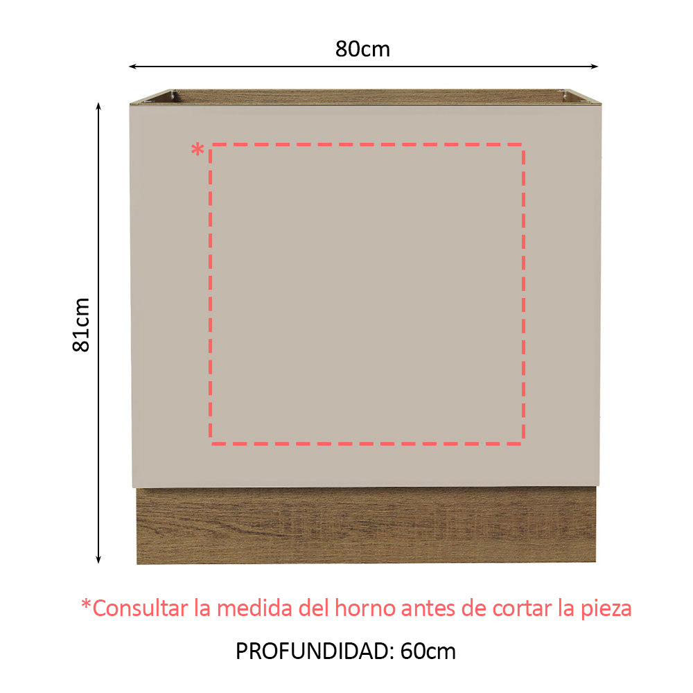 Bajo Mesada Cocina para Horno Empotrado 80 x 60 cm Sin Mesada Marrón/Crema Agata Madesa