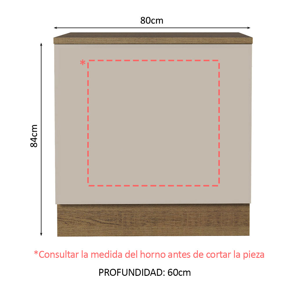 Bajo Mesada Cocina para Horno Empotrado 80 x 60 cm con Mesada Marrón/Crema Agata Madesa