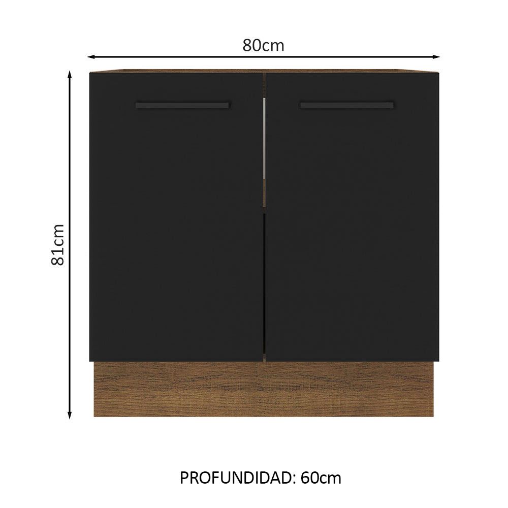 Bajo Mesada Cocina 80 x 60 cm 2 Puertas (Sin Mesada) Marrón/Negro Agata Madesa