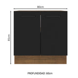 Bajo Mesada Cocina 80 x 60 cm 2 Puertas (Sin Mesada) Marrón/Negro Agata Madesa