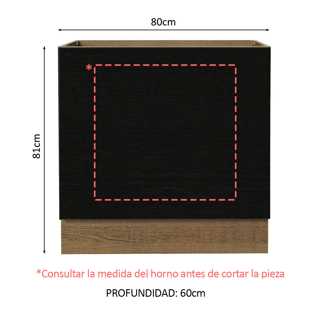 Bajo Mesada Cocina para Horno Empotrado 80 x 60 cm Sin Mesada Marrón/Negro Agata, Glamy, Madesa
