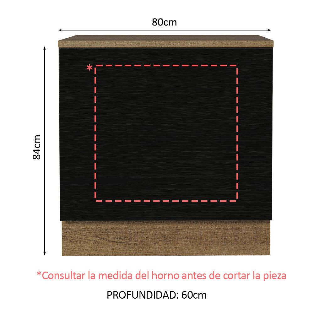 Bajo Mesada Cocina para Horno Empotrado 80 x 60 cm con Mesada Marrón/Negro Agata, Glamy, Madesa