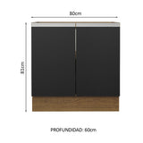 Bajo Mesada Cocina 80 x 60 cm 2 Puertas (Sin Mesada) Marrón/Negro Glamy Madesa