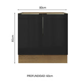 Bajo Mesada 80 cm x 60 cm, 2 Puertas Lux Marrón/Negro