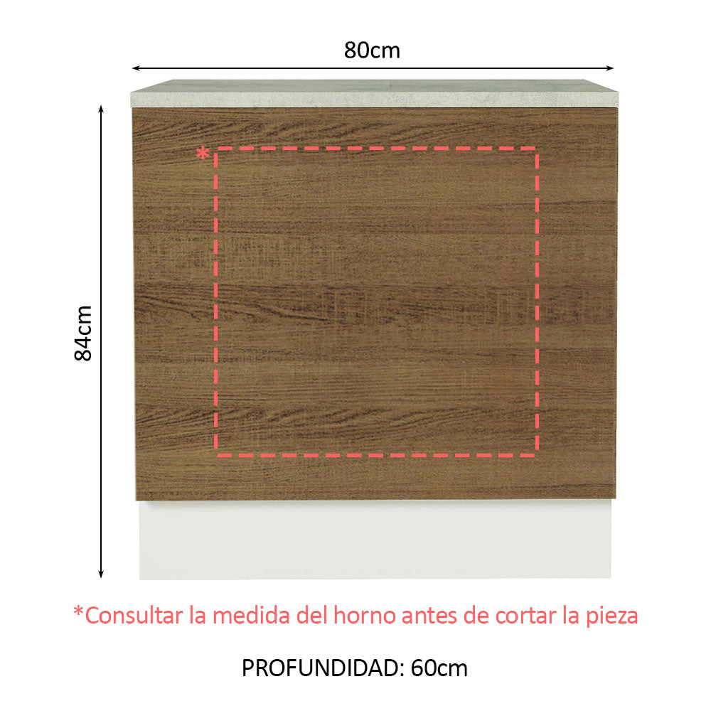 Bajo Mesada Cocina para Horno Empotrado 80 x 60 cm con Mesada Blanco/Marrón Glamy, Stella Madesa