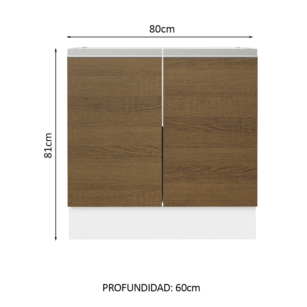 Bajo Mesada 80 cm  x 60 cm, 2 Puertas Glamy Blanco/Marrón