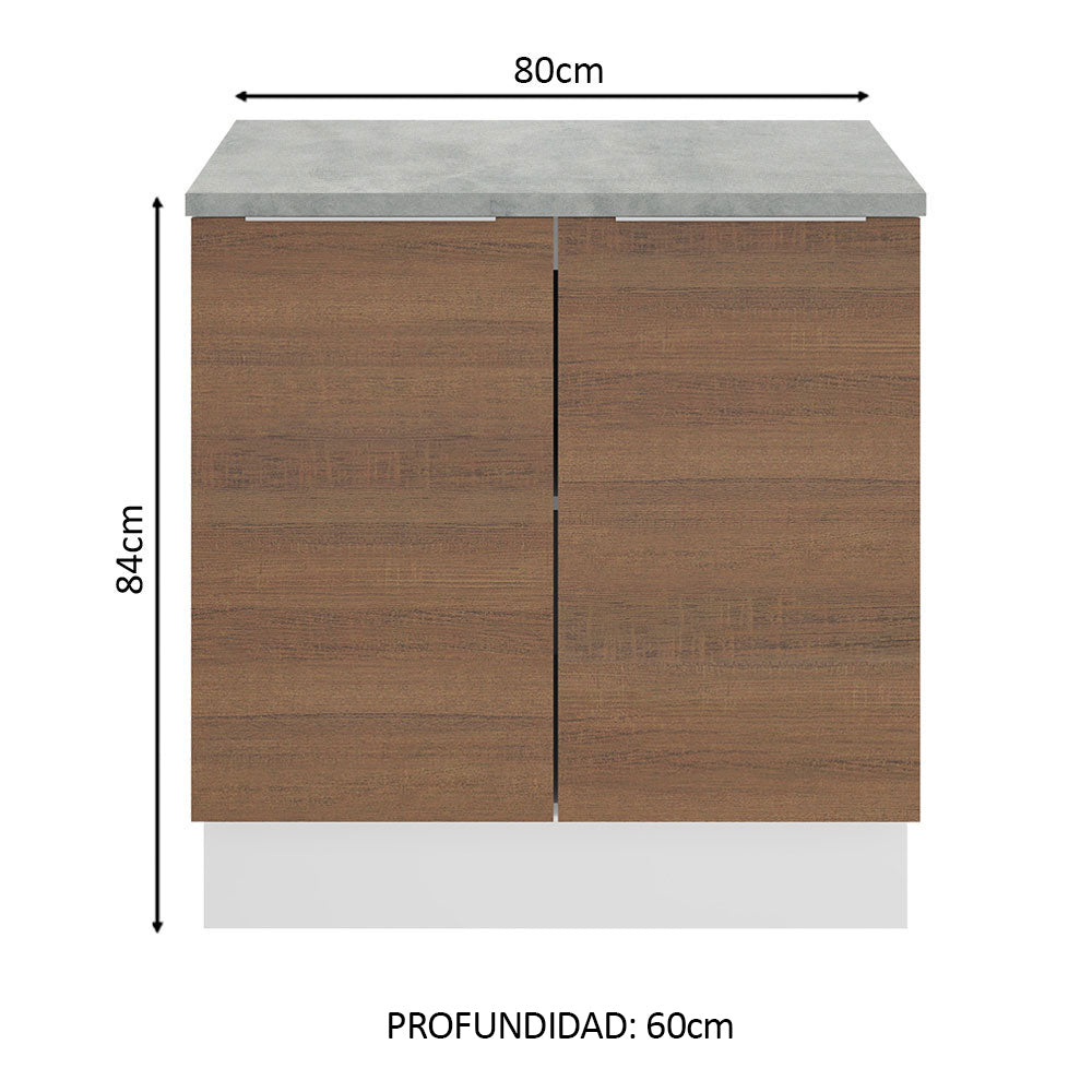 Bajo Mesada Cocina 80 x 60 cm 2 Puertas (Con Mesada) Blanco/Marrón Stella Madesa