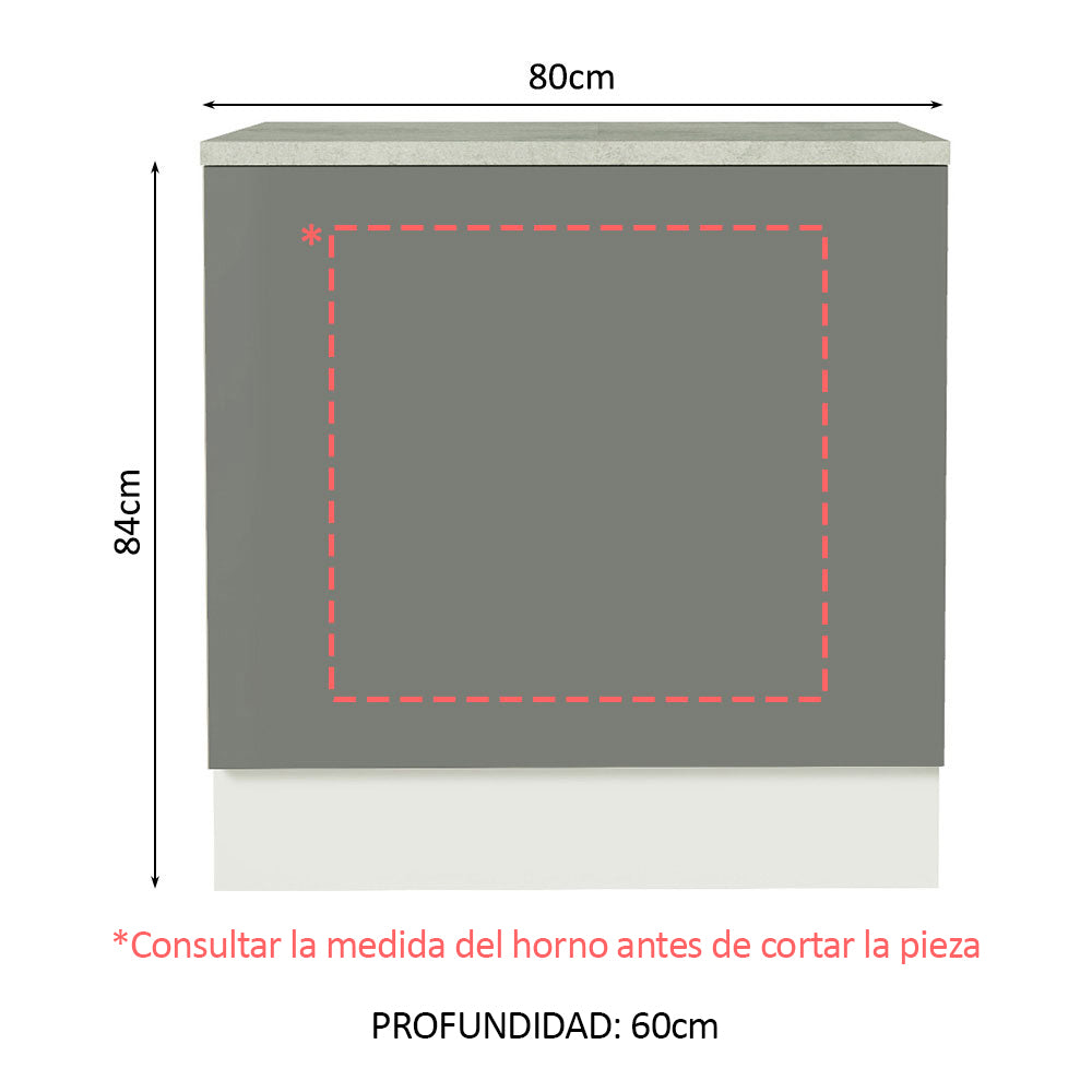 Bajo Mesada Cocina para Horno Empotrado 80 x 60 cm con Mesada Blanco/Gris Agata Madesa
