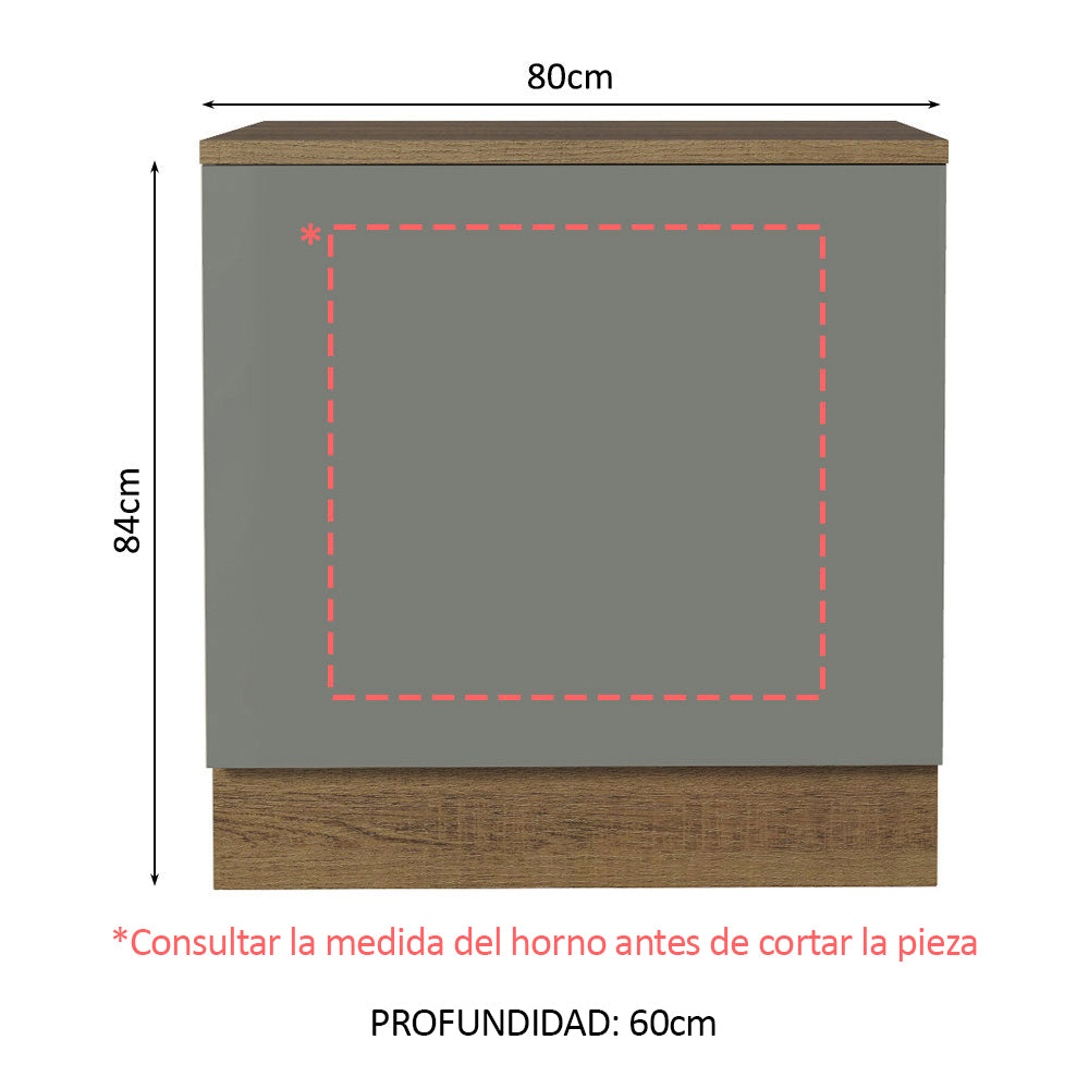 Bajo Mesada Cocina para Horno Empotrado 80 x 60 cm con Mesada Marrón/Gris Agata Madesa