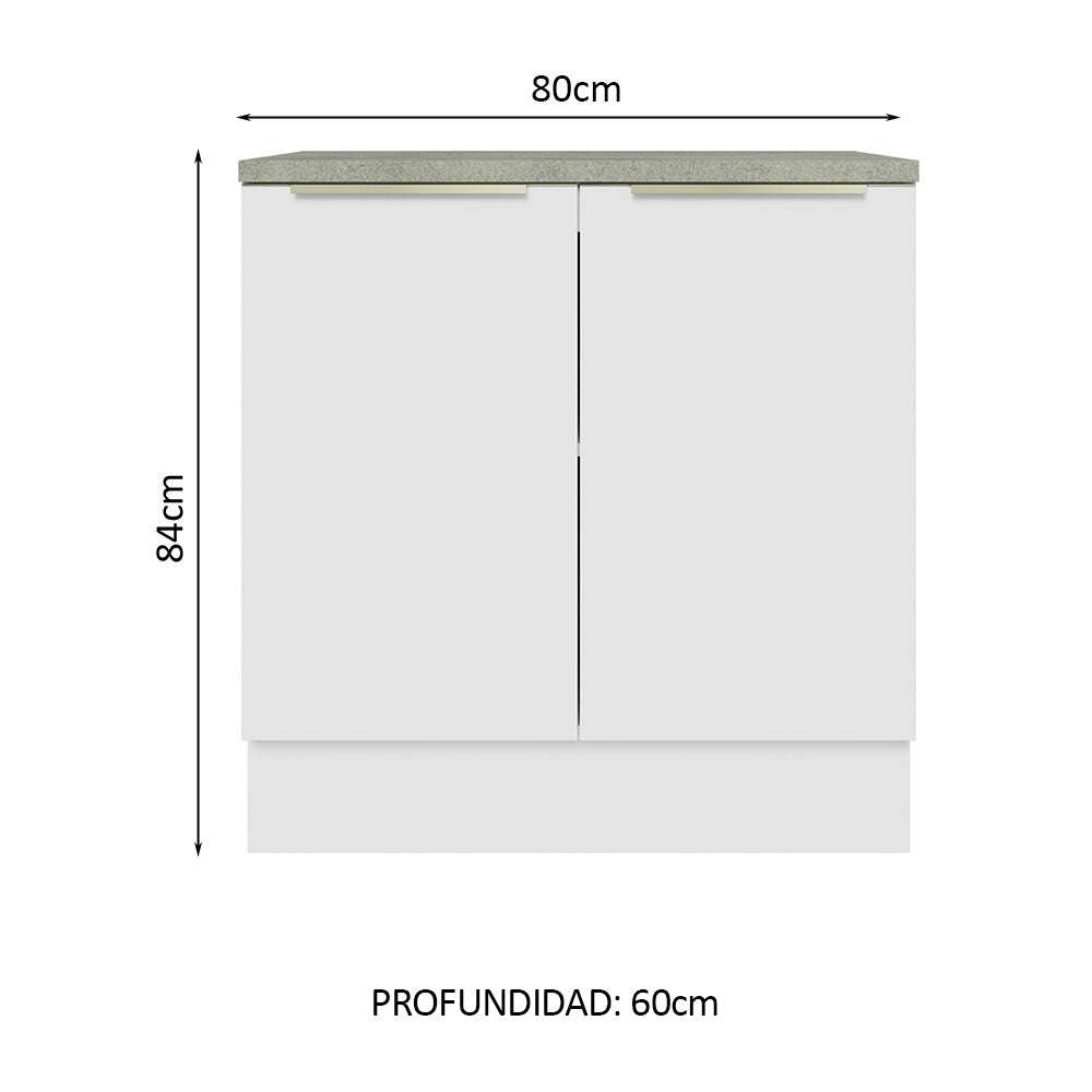 Bajo Mesada 80 x 60 cm 2 Puertas (Con Mesada) Sin cajones Blanco/Blanco Lux Madesa