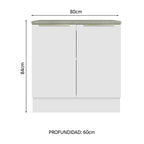 Bajo Mesada 80 x 60 cm 2 Puertas (Con Mesada) Sin cajones Blanco/Blanco Lux Madesa