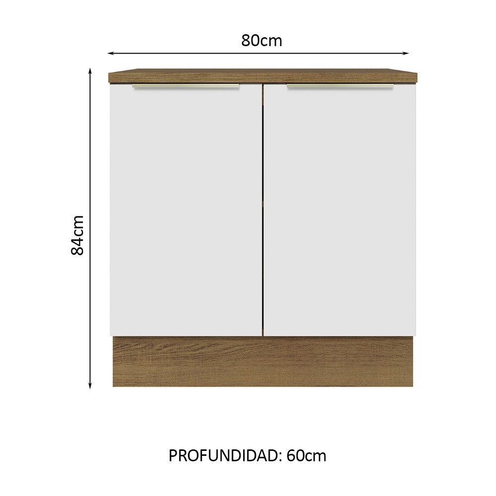 Bajo Mesada 80 cm x 60 cm, Sin cajones 2 Puertas Lux Marrón/Blanco