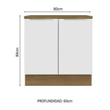 Bajo Mesada 80 cm x 60 cm, Sin cajones 2 Puertas Lux Marrón/Blanco