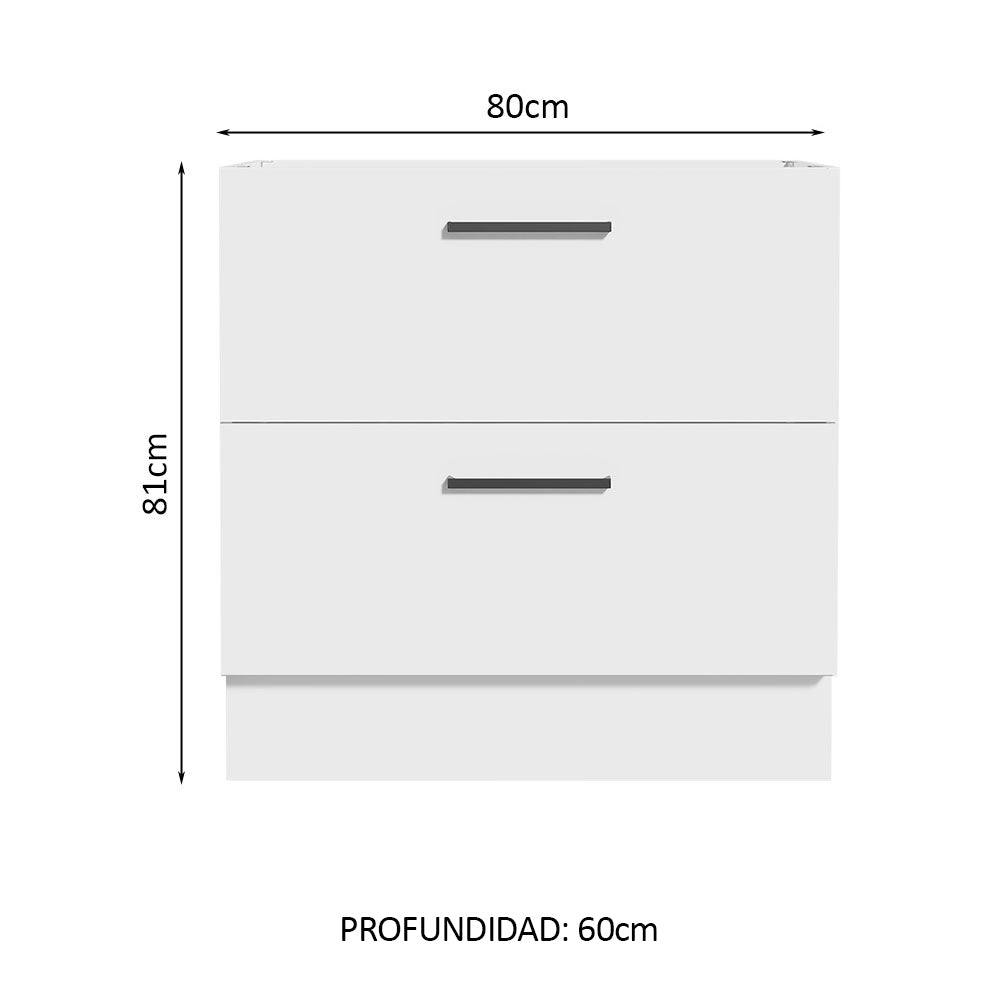Bajo Mesada Cocina 80 x 60 cm 2 Cajones (Sin Mesada) Blanco Agata Madesa