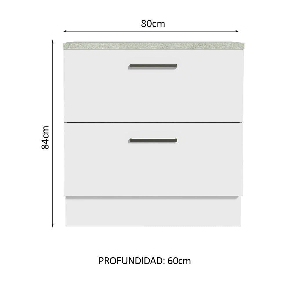 Bajo Mesada Cocina 80 x 60 cm 2 Cajones (Con Mesada) Blanco Agata Madesa