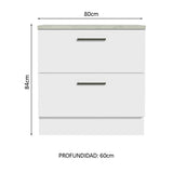 Bajo Mesada Cocina 80 x 60 cm 2 Cajones (Con Mesada) Blanco Agata Madesa