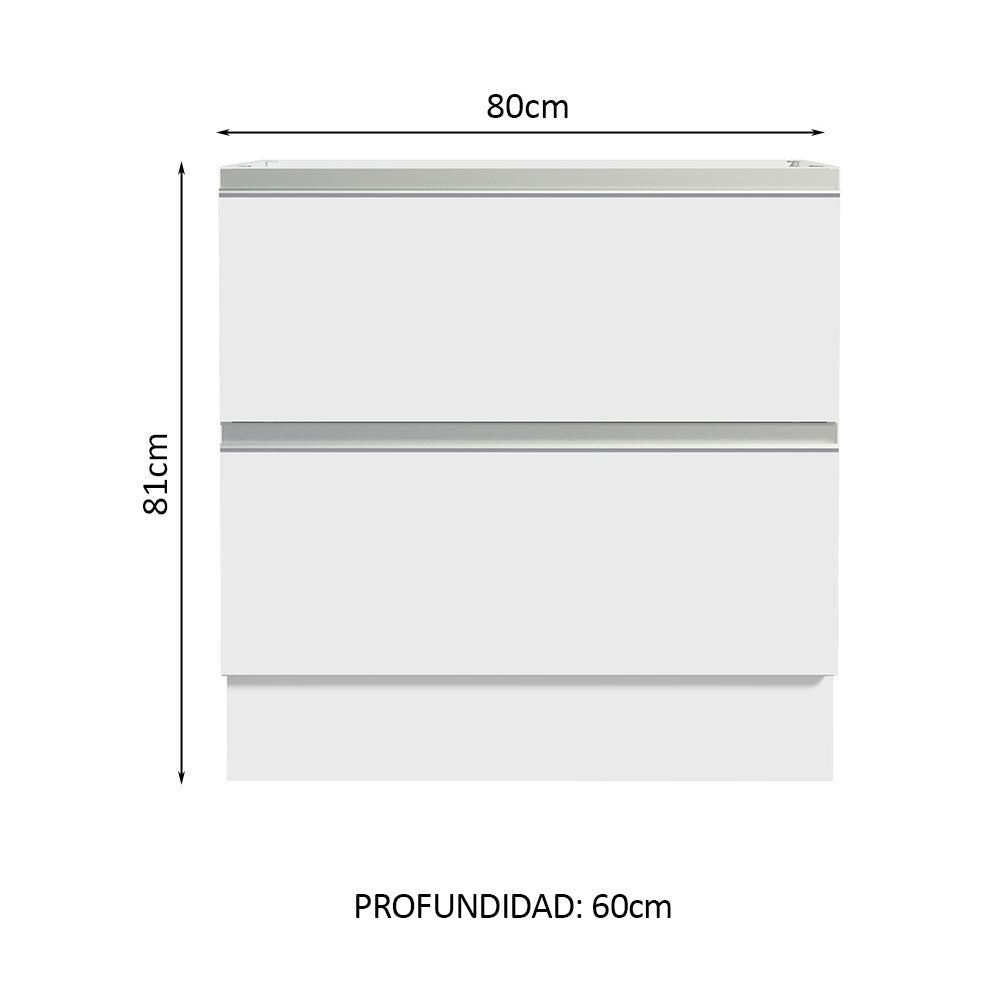 Bajo Mesada de Cocina 80 x 60 cm 2 Cajones (Sin Mesada) Blanco Glamy Madesa